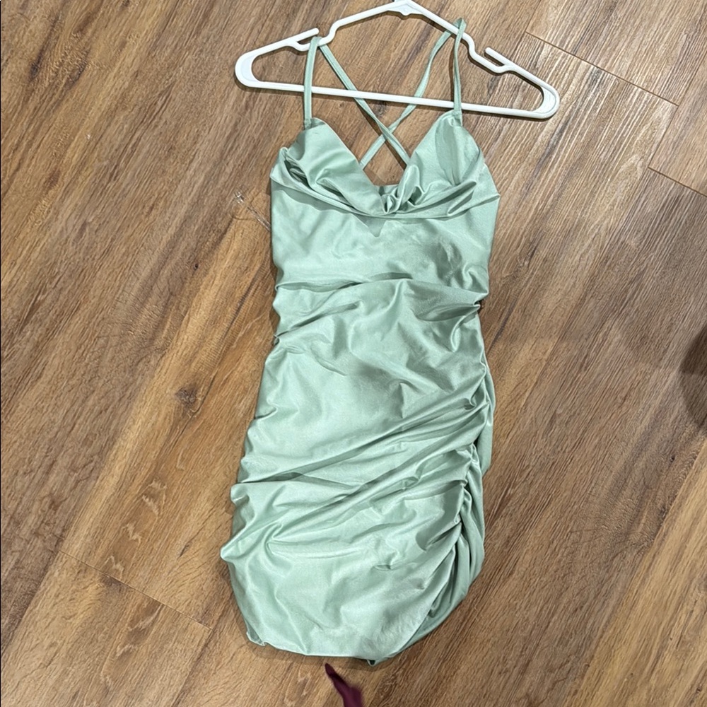 Elegant Mint Green Ruched Dress
